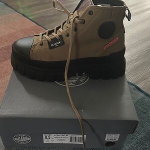 Palladium Tan and Black Lace Up Boots